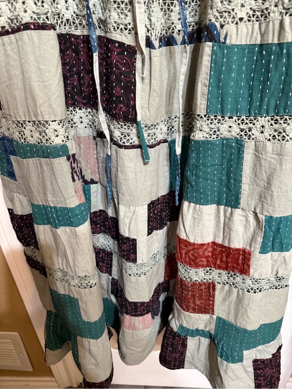 H082 New POL pp21 Patchwork Tiered Maxi Dress in Teal, Navy & Rust - Picture 5 of 13